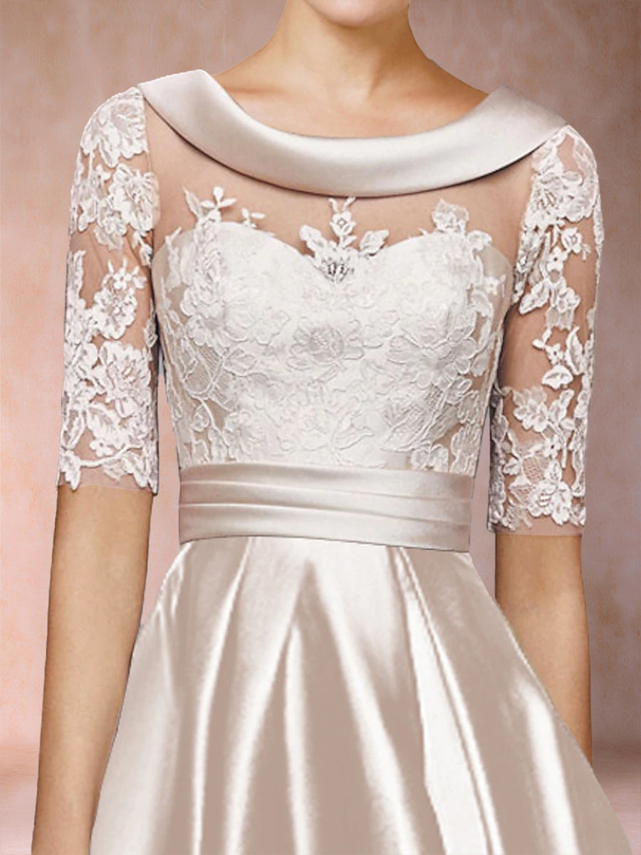 A-Linie/Princess-Linie U-Ausschnitt Halbarm Kleider für die Brautmutter mit Applikationen