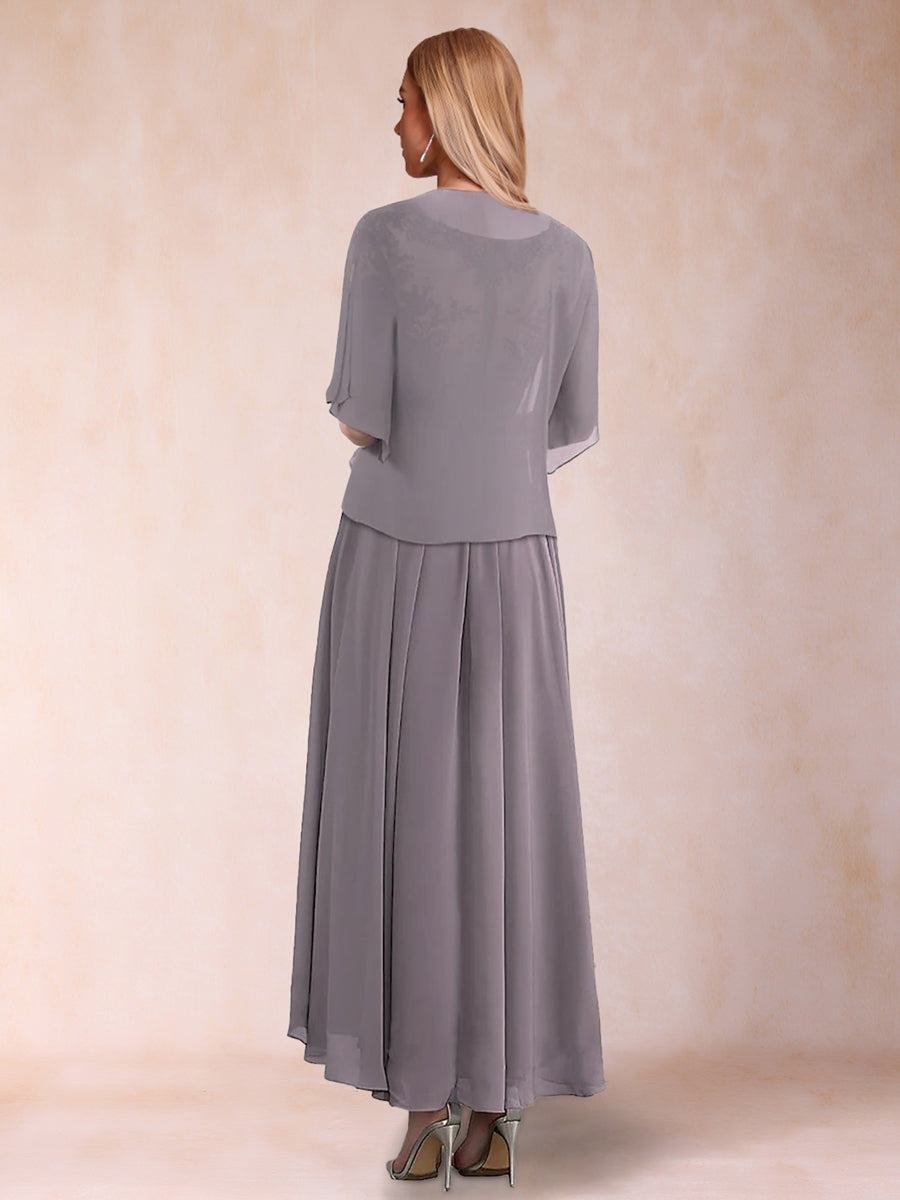 A-Linie/Prinzessin V-Ausschnitt Kurze Ärmel 2-teiliges Kleid für die Brautmutter mit Applikation und Jacke