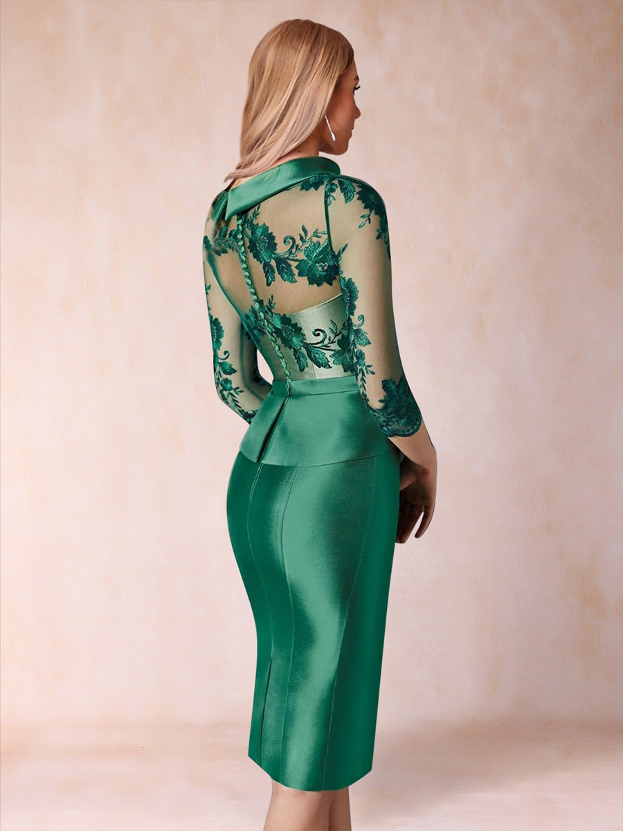 Etui-Linie/Säule U-Ausschnitt 3/4 Ärmel Kleider für die Brautmutter mit Applikationen