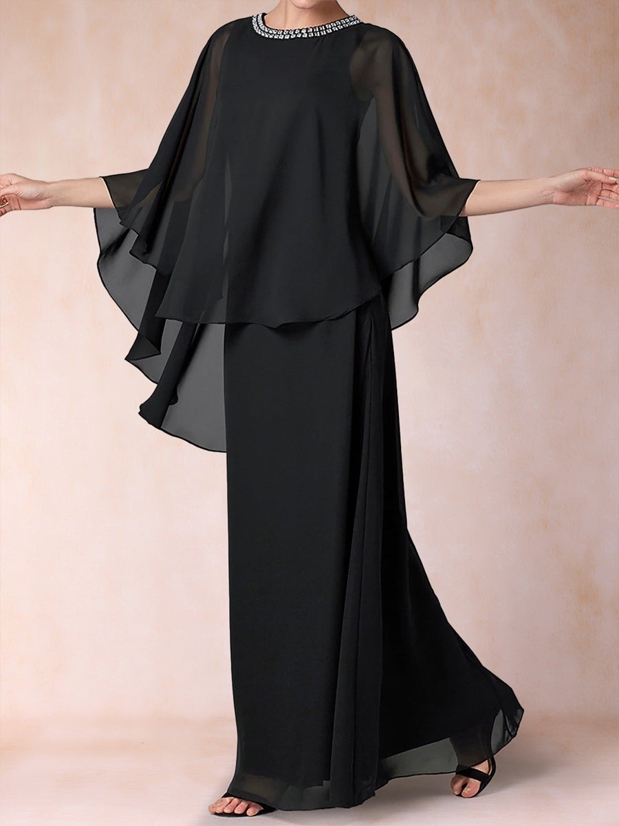 A-Linie/Princess-Linie U-Ausschnitt 3/4 Ärmel Kleider für die Brautmutter mit Rüschen