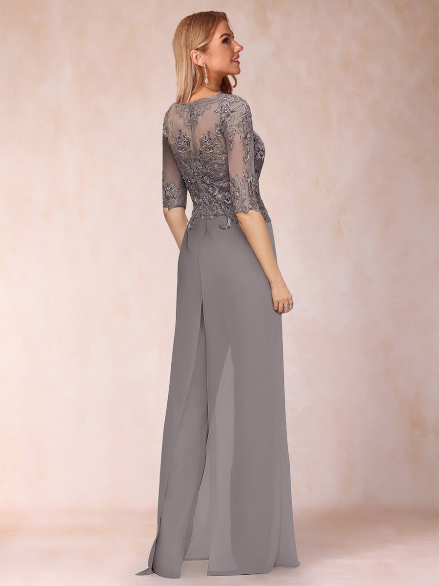 Etui-/Säulen-Kleid, U-Ausschnitt, lange Ärmel, 2-teiliger Hosenanzug mit Applikationen und Jacke