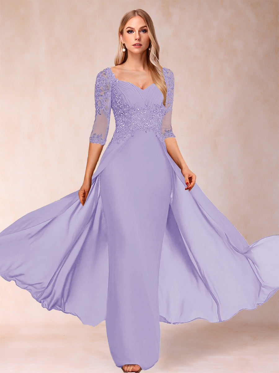 Etui-Linie/Säulenkleid mit V-Ausschnitt und halblangen Ärmeln, Kleider für die Brautmutter mit Applikationen