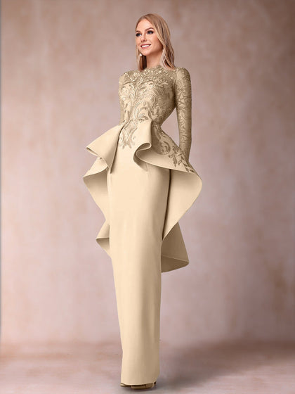 Etui-Linie/Säule U-Ausschnitt Lange Ärmel Kleider für die Brautmutter mit Applikationen