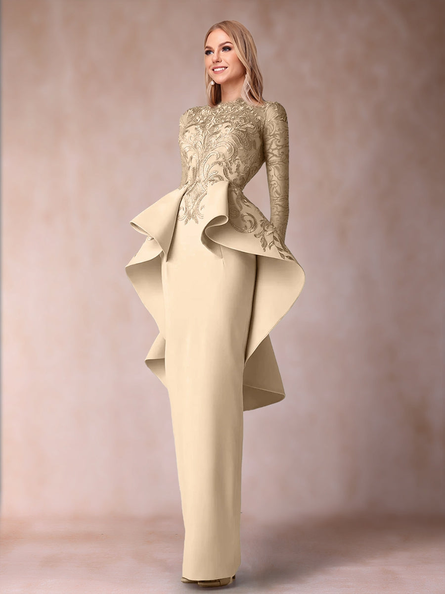 Etui-Linie/Säule U-Ausschnitt Lange Ärmel Kleider für die Brautmutter mit Applikationen