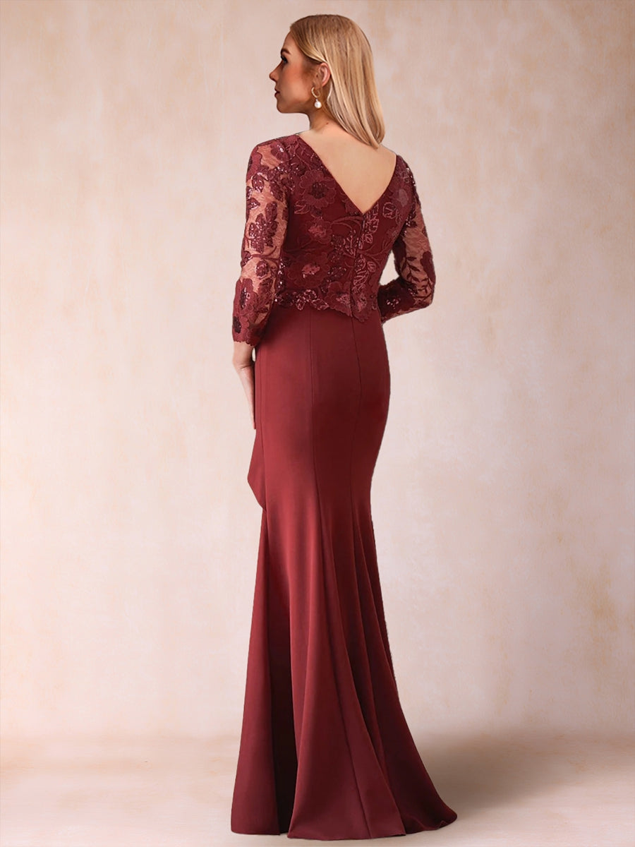 Trompete/Meerjungfrau V-Ausschnitt 3/4 Ärmel Kleider für die Brautmutter mit Applikation