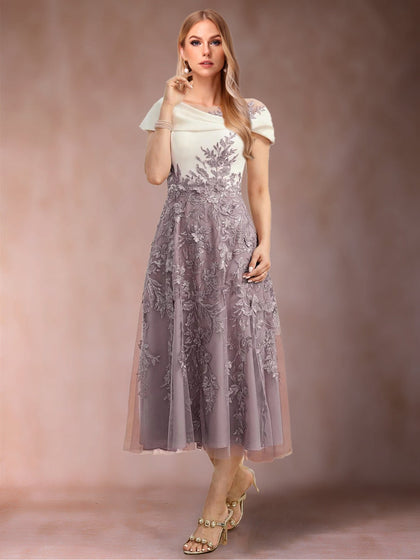 A-Linie/Princess-Linie U-Ausschnitt Kurze Ärmel Kleider für die Brautmutter mit Applikationen