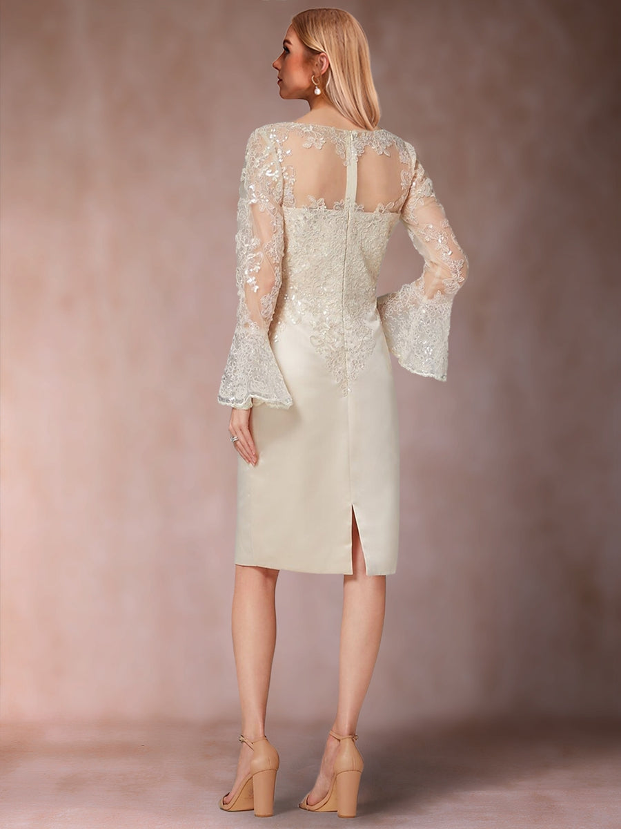 Etui-Linie/Säule U-Ausschnitt Lange Ärmel Kleider für die Brautmutter mit Applikationen