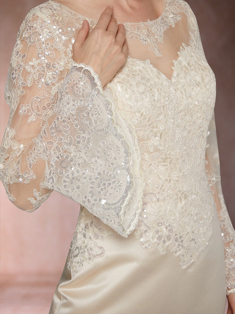 Etui-Linie/Säule U-Ausschnitt Lange Ärmel Kleider für die Brautmutter mit Applikationen