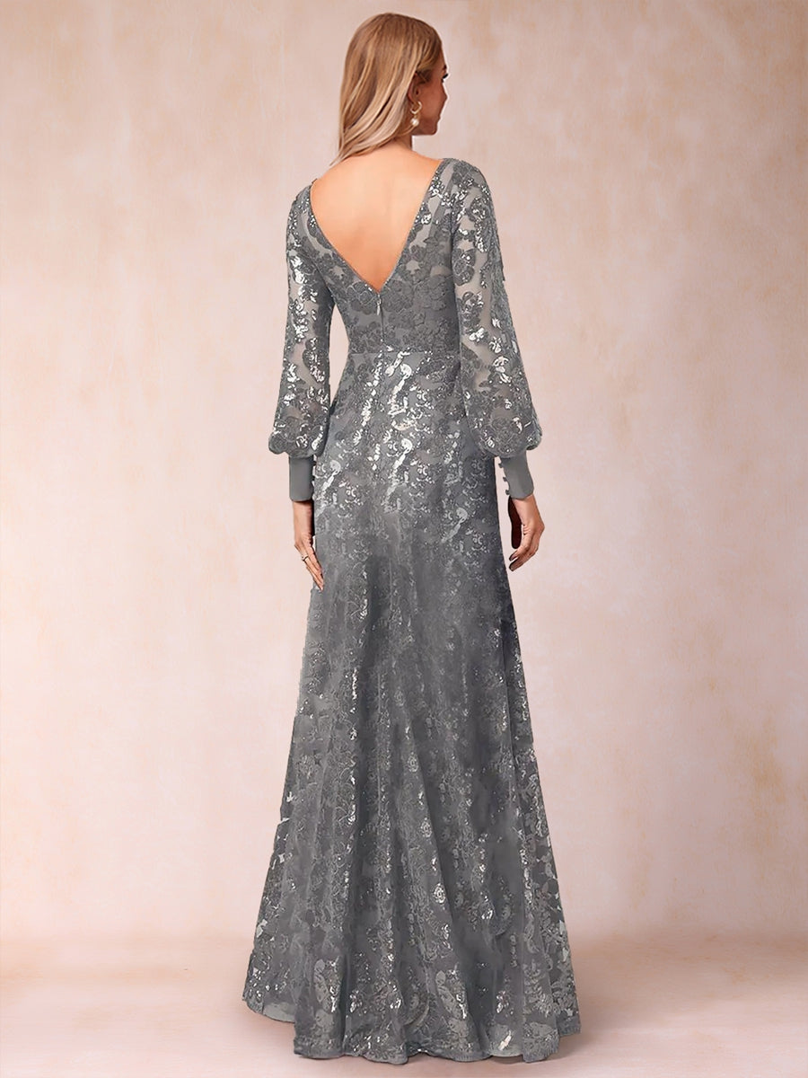 A-Linie/Princess-Linie U-Ausschnitt Lange Ärmel Kleider für die Brautmutter mit Applikationen