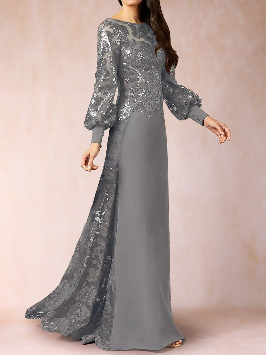 A-Linie/Princess-Linie U-Ausschnitt Lange Ärmel Kleider für die Brautmutter mit Applikationen