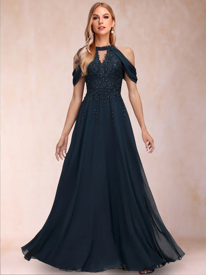 A-Linie/Princess-Linie Schulterfrei Kurze Ärmel Brautmutterkleider mit Applikationen