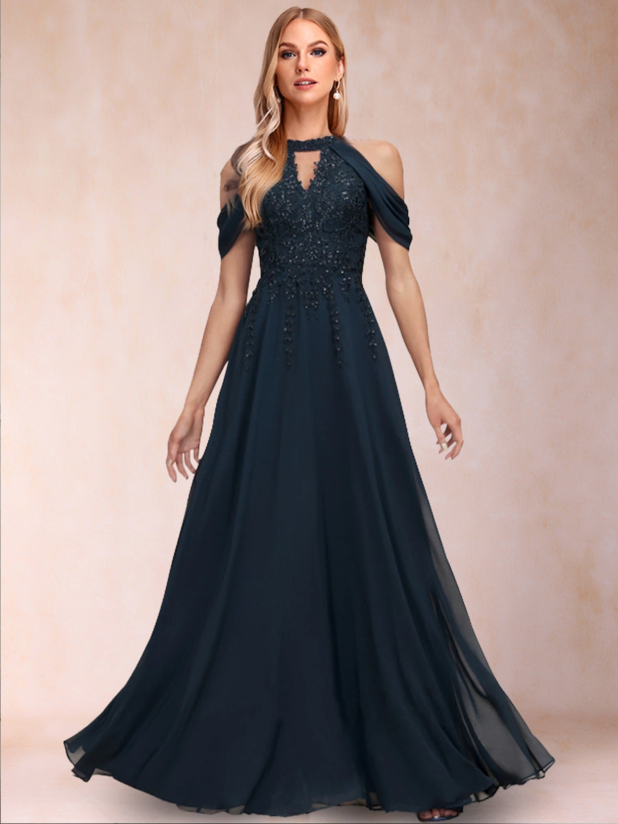 A-Linie/Princess-Linie Schulterfrei Kurze Ärmel Brautmutterkleider mit Applikationen