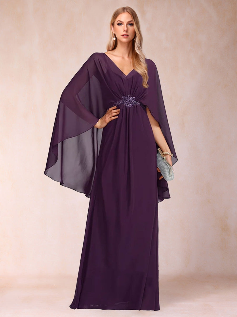 Etui-Linie/Säule V-Ausschnitt 3/4 Ärmel Kleider für die Brautmutter mit Schärpe