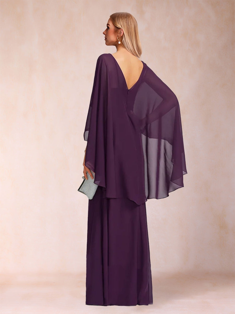 Etui-Linie/Säule V-Ausschnitt 3/4 Ärmel Kleider für die Brautmutter mit Schärpe