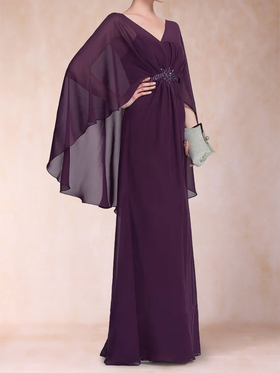 Etui-Linie/Säule V-Ausschnitt 3/4 Ärmel Kleider für die Brautmutter mit Schärpe