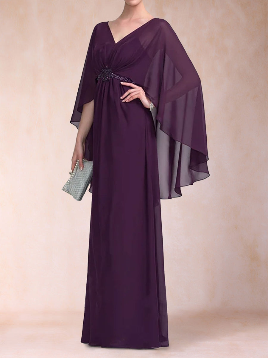 Etui-Linie/Säule V-Ausschnitt 3/4 Ärmel Kleider für die Brautmutter mit Schärpe