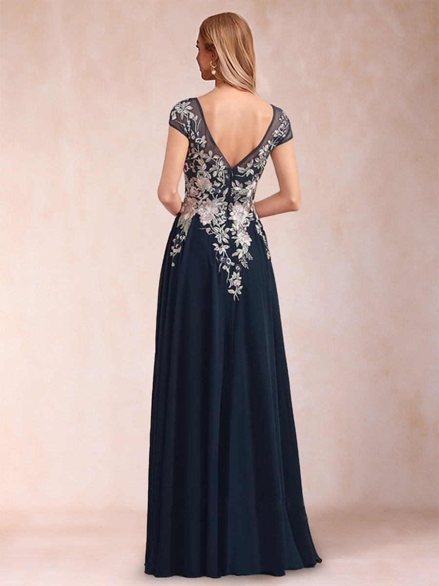 A-Linie/Princess-Linie V-Ausschnitt Kurze Ärmel Kleider für die Brautmutter mit Applikationen