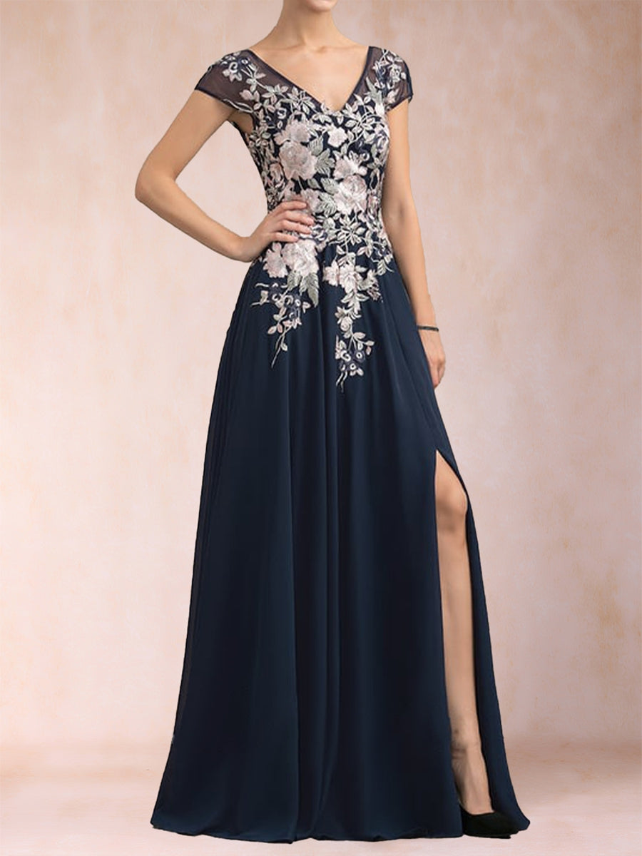 A-Linie/Princess-Linie V-Ausschnitt Kurze Ärmel Kleider für die Brautmutter mit Applikationen