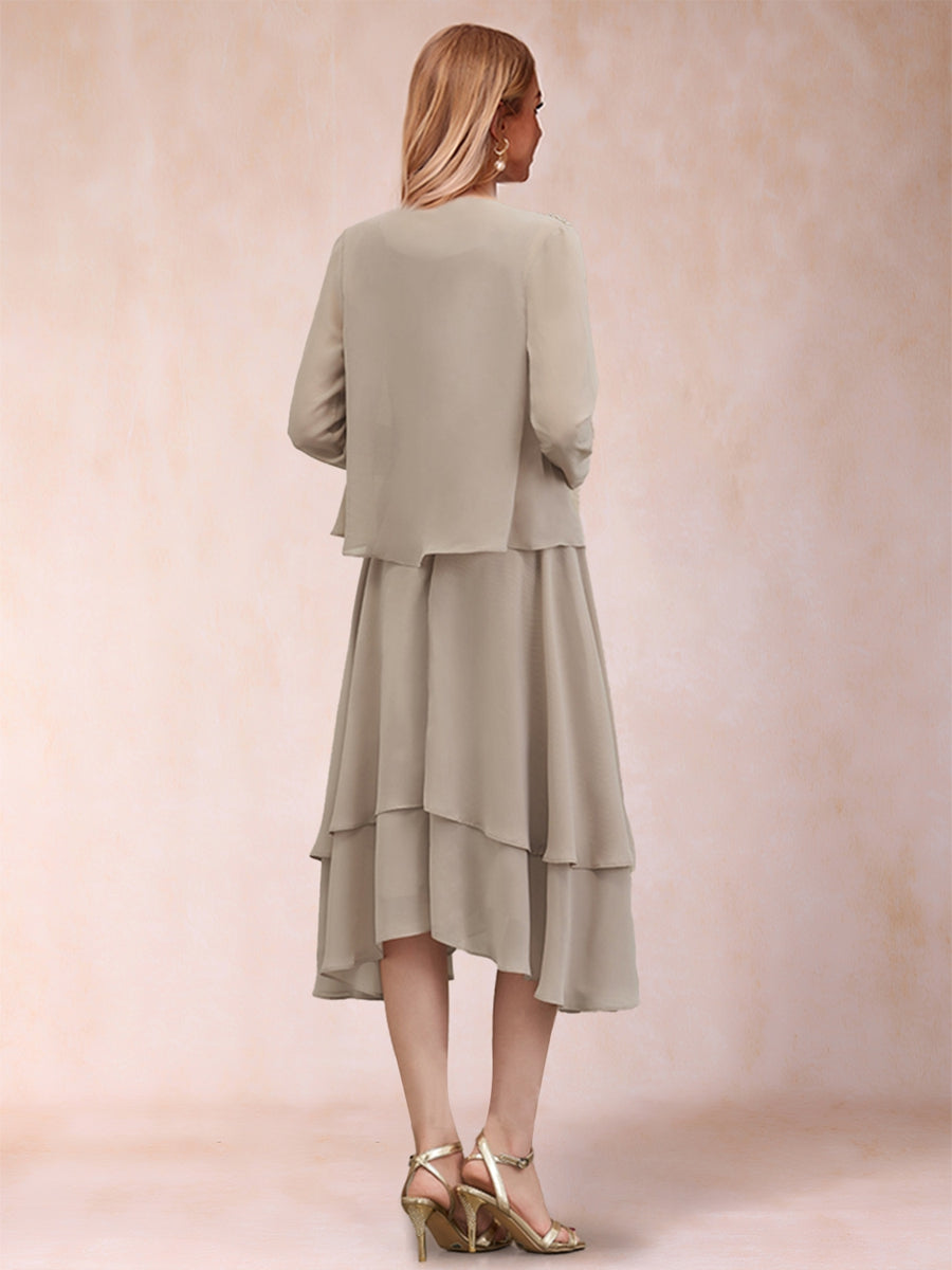 A-Linie/Princess-Linie, U-Ausschnitt, lange Ärmel, 2-teilig mit Pailletten und Jacke