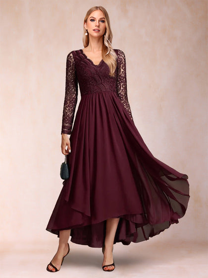 A-Linie/Princess-Linie V-Ausschnitt Lange Ärmel Kleider für die Brautmutter mit Applikationen