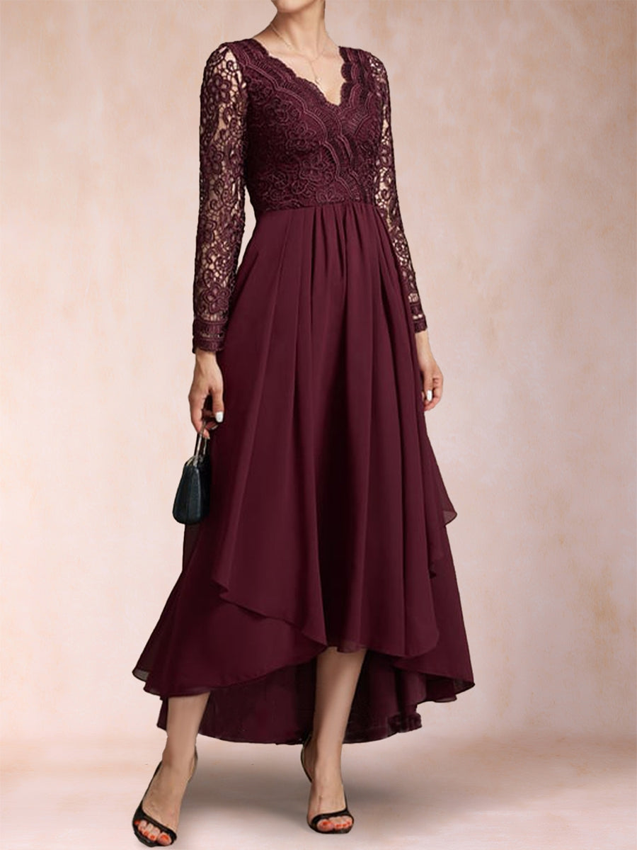 A-Linie/Princess-Linie V-Ausschnitt Lange Ärmel Kleider für die Brautmutter mit Applikationen