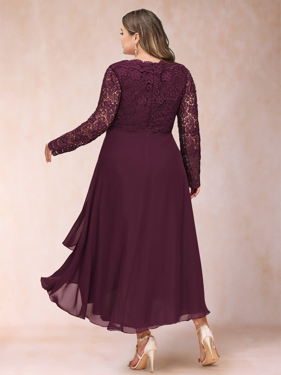 A-Linie/Princess-Linie V-Ausschnitt Lange Ärmel Große Größen Kleider für die Brautmutter mit Applikationen