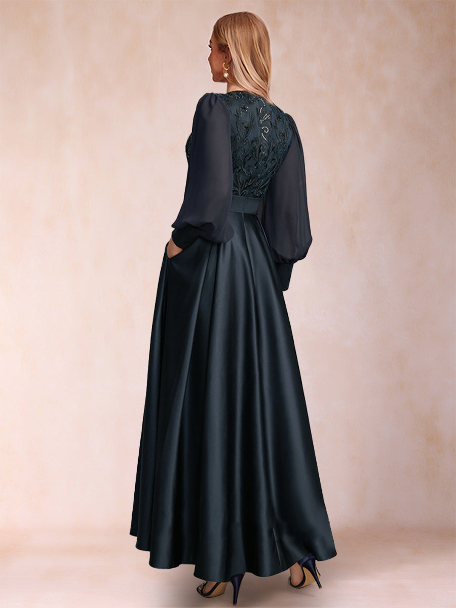 A-Linie/Princess-Linie U-Ausschnitt Lange Ärmel Kleider für die Brautmutter mit Applikationen