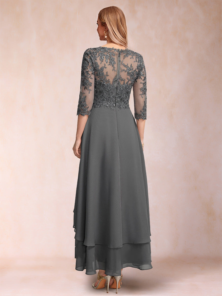 A-Linie/Princess-Linie V-Ausschnitt 3/4-Ärmel Kleider für die Brautmutter mit Applikationen