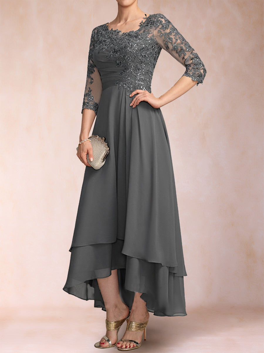 A-Linie/Princess-Linie V-Ausschnitt 3/4-Ärmel Kleider für die Brautmutter mit Applikationen