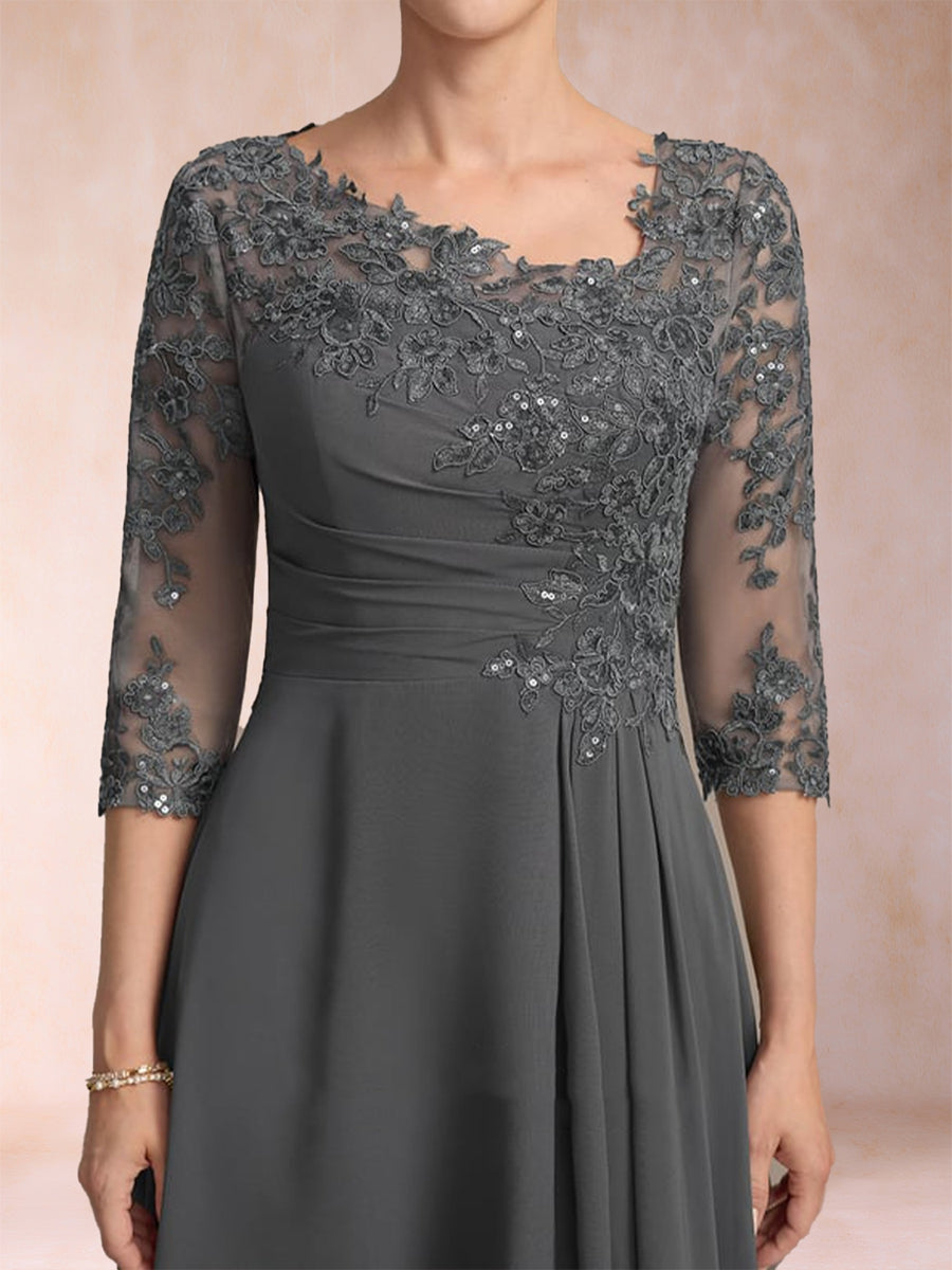 A-Linie/Princess-Linie V-Ausschnitt 3/4-Ärmel Kleider für die Brautmutter mit Applikationen