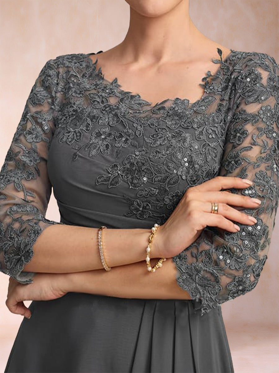 A-Linie/Princess-Linie V-Ausschnitt 3/4-Ärmel Kleider für die Brautmutter mit Applikationen