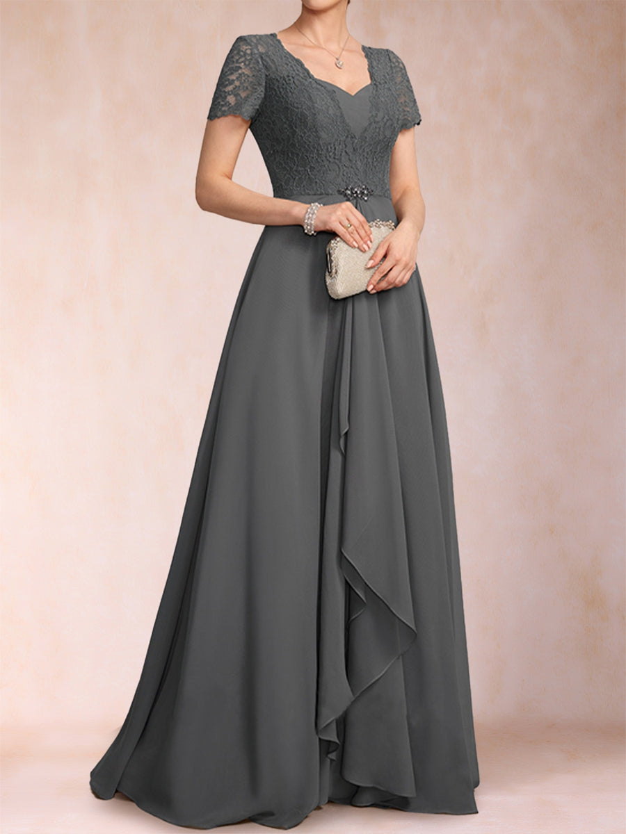 A-Linie/Princess-Linie V-Ausschnitt Kurze Ärmel Kleider für die Brautmutter mit Applikationen