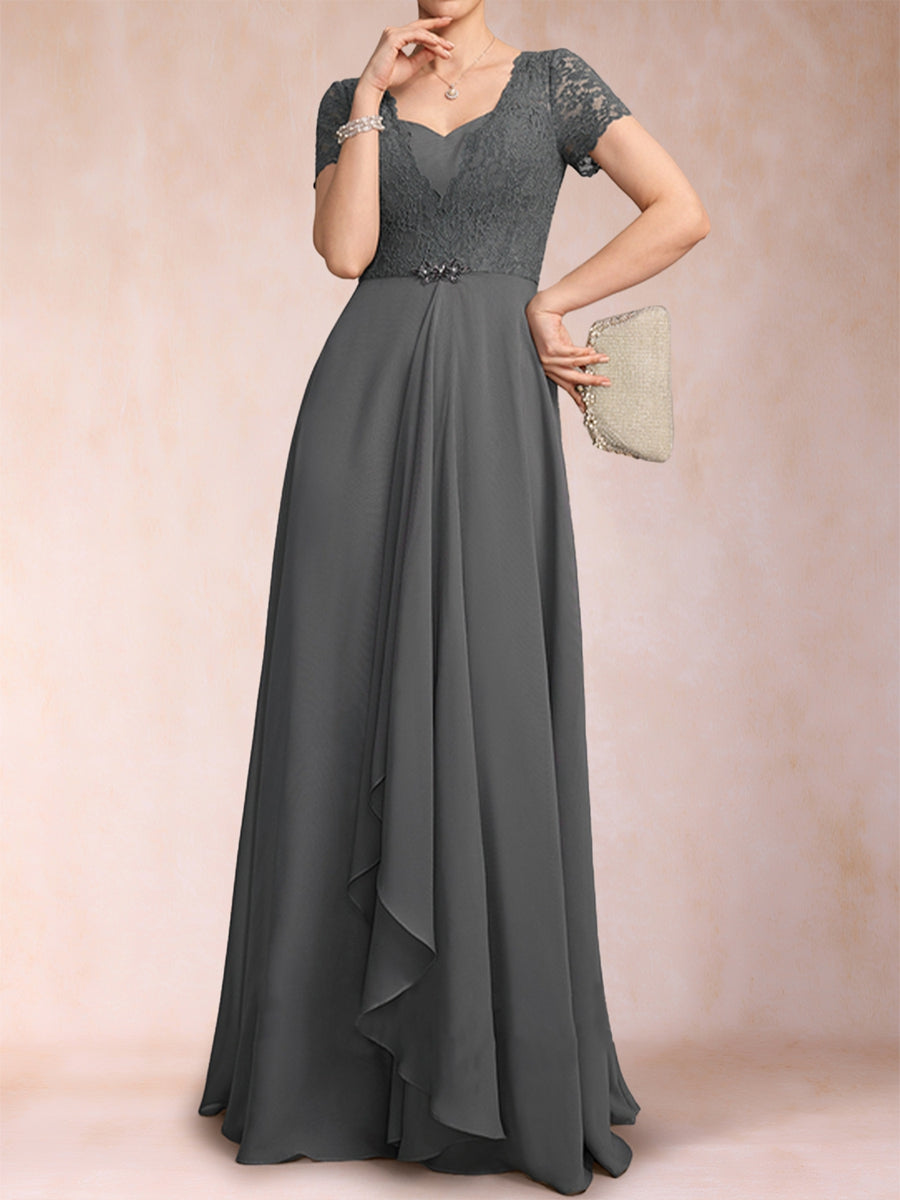 A-Linie/Princess-Linie V-Ausschnitt Kurze Ärmel Kleider für die Brautmutter mit Applikationen