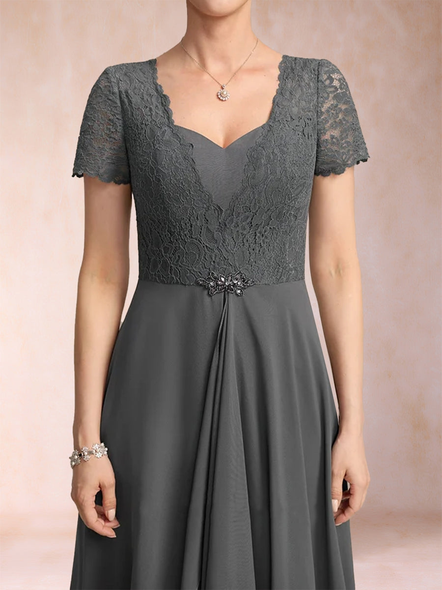 A-Linie/Princess-Linie V-Ausschnitt Kurze Ärmel Kleider für die Brautmutter mit Applikationen