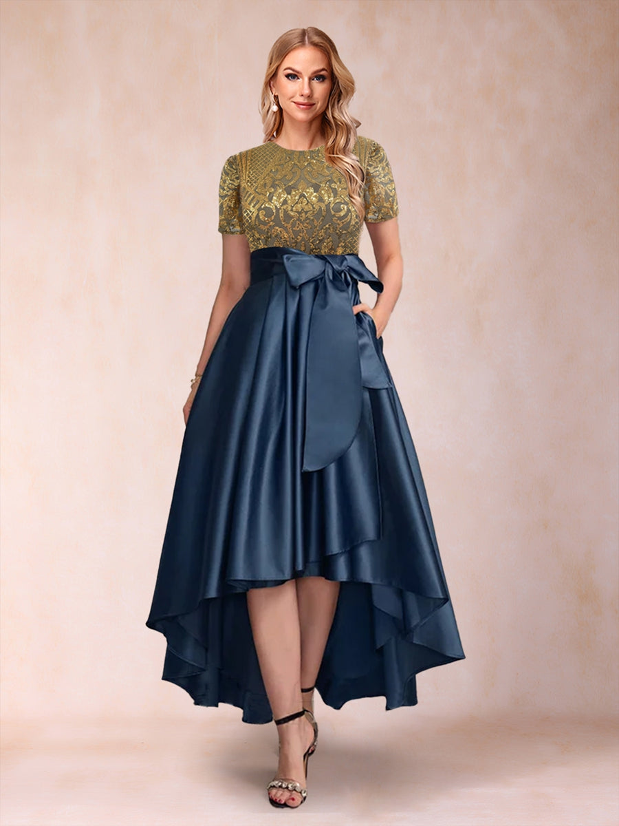 A-Linie/Princess-Linie U-Ausschnitt Kurze Ärmel Kleider für die Brautmutter mit Rüschen