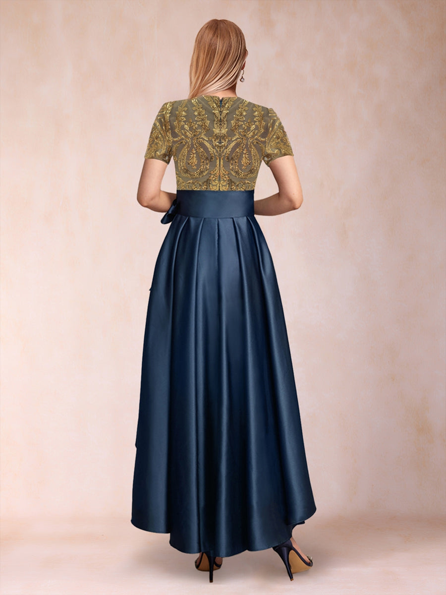 A-Linie/Princess-Linie U-Ausschnitt Kurze Ärmel Kleider für die Brautmutter mit Rüschen