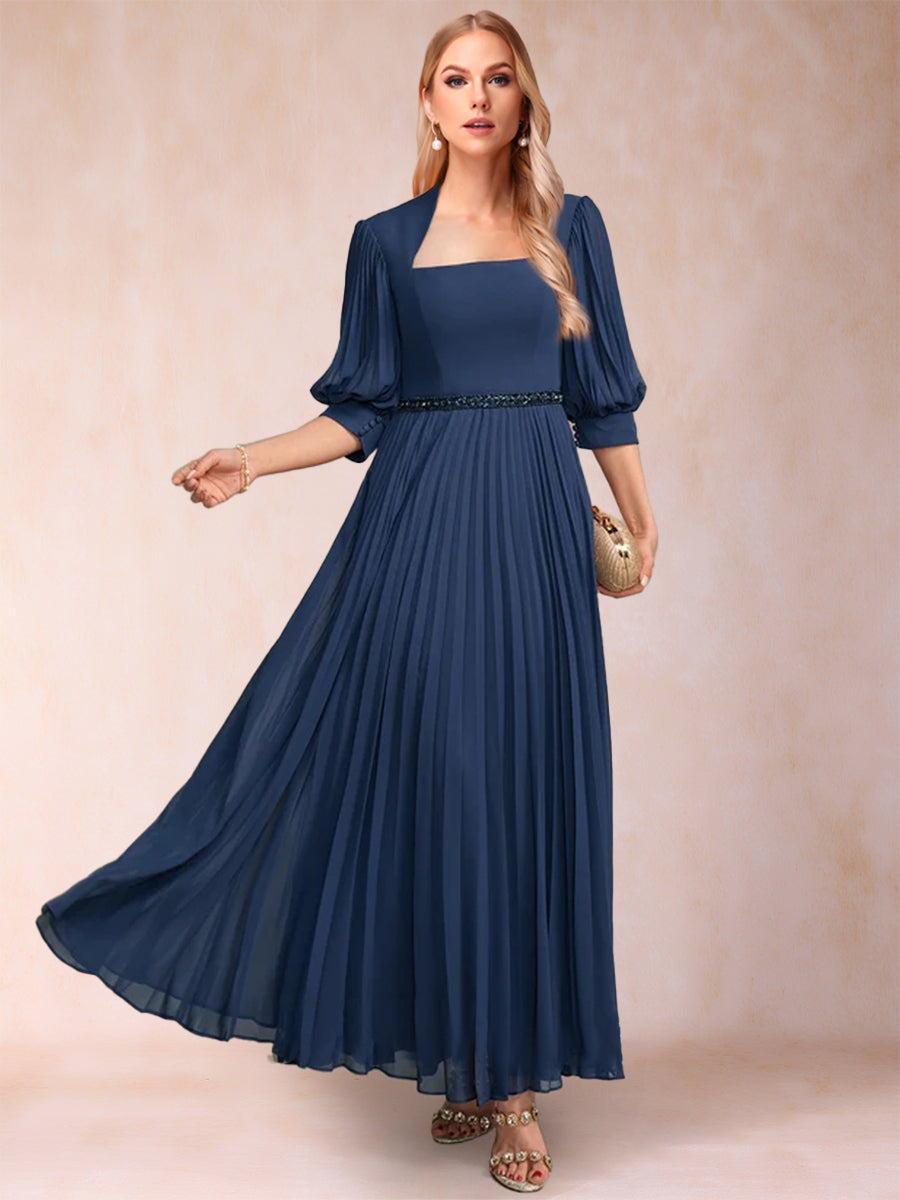 A-Linie/Princess-Linie U-Ausschnitt 3/4-Ärmel Kleider für die Brautmutter mit Perlenbesatz