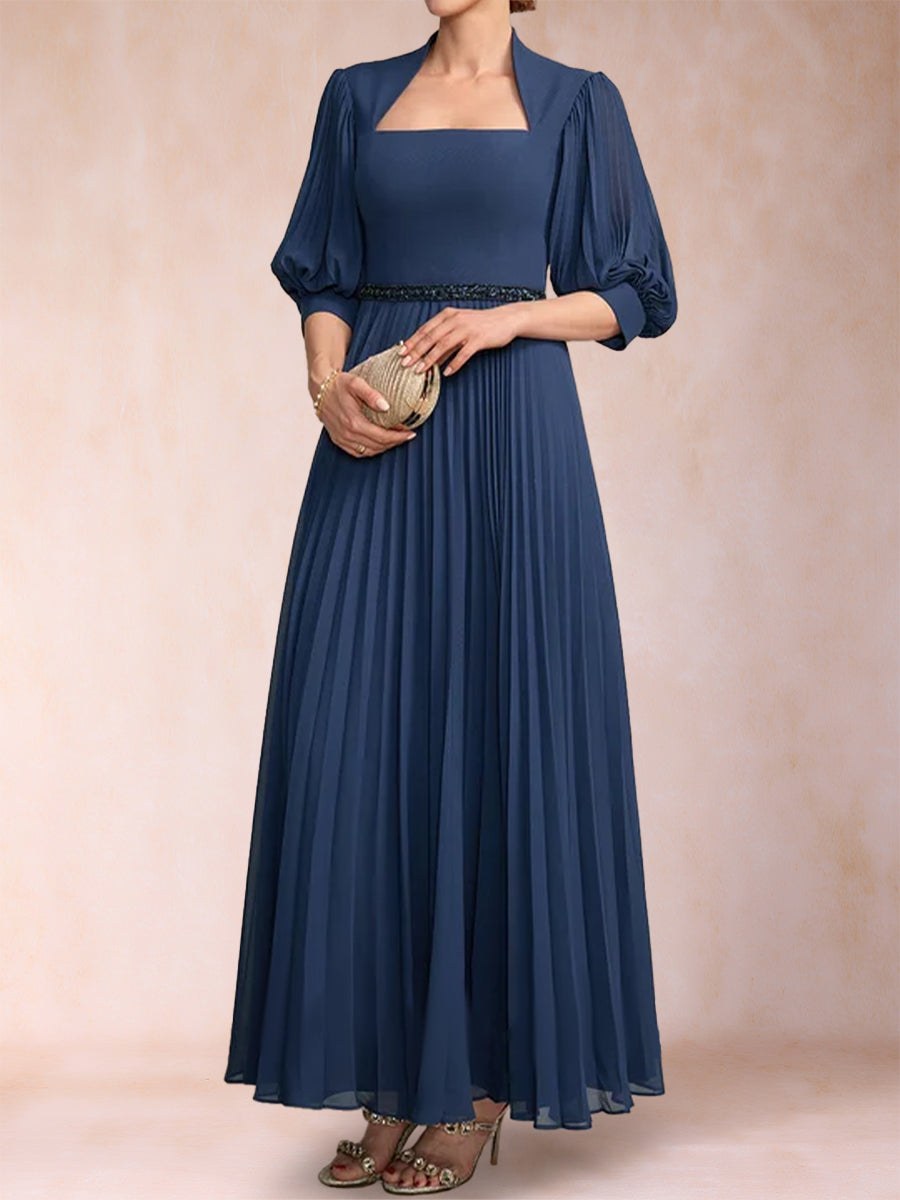 A-Linie/Princess-Linie U-Ausschnitt 3/4-Ärmel Kleider für die Brautmutter mit Perlenbesatz