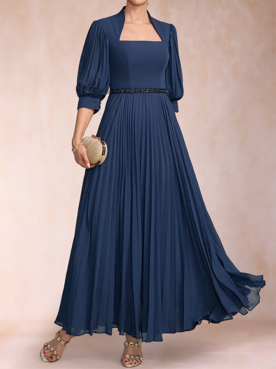 A-Linie/Princess-Linie U-Ausschnitt 3/4-Ärmel Kleider für die Brautmutter mit Perlenbesatz