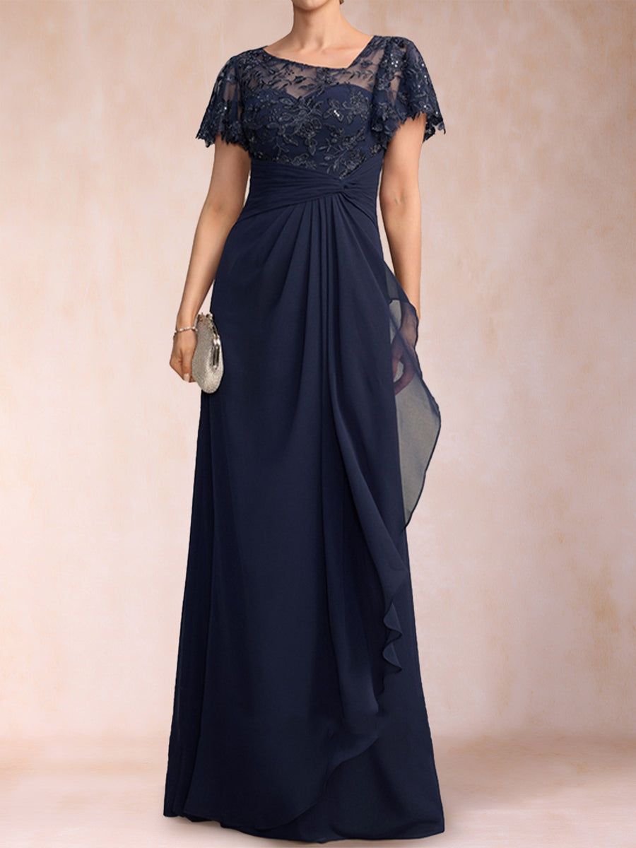 A-Linie/Princess-Linie V-Ausschnitt Kurze Ärmel Kleider für die Brautmutter mit Watteau-Schleppe