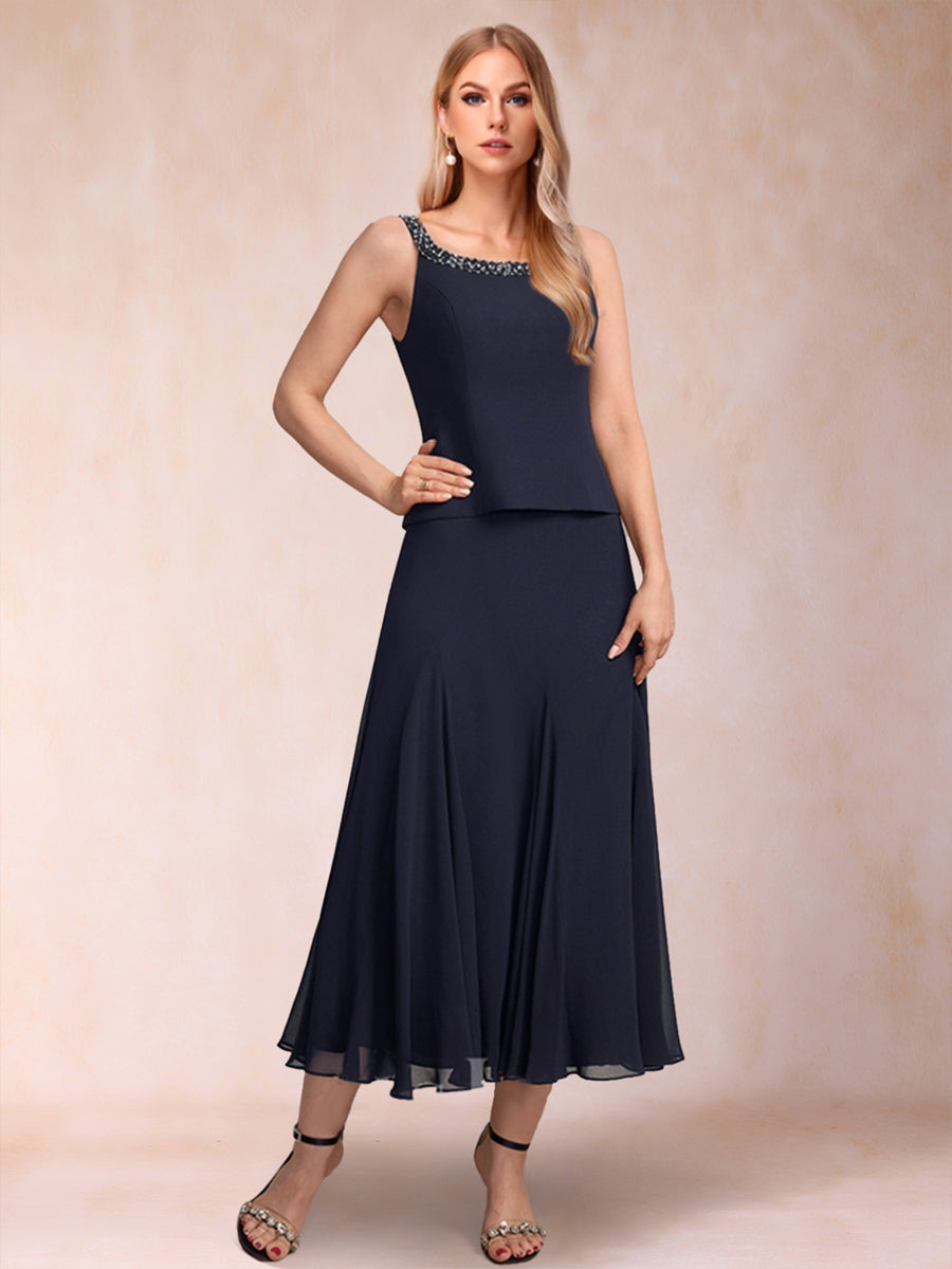 A-Linie/Princess-Linie U-Ausschnitt 3/4 Ärmel 2-teilig Kleider für die Brautmutter mit Pailletten