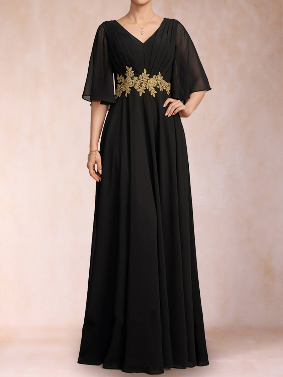 A-Linie/Princess-Linie V-Ausschnitt Halbarm Kleider für die Brautmutter mit Schärpe