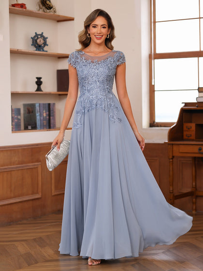 A-Linie/Princess-Linie U-Ausschnitt Kurze Ärmel Chiffon Kleider für die Brautmutter mit Applikationen