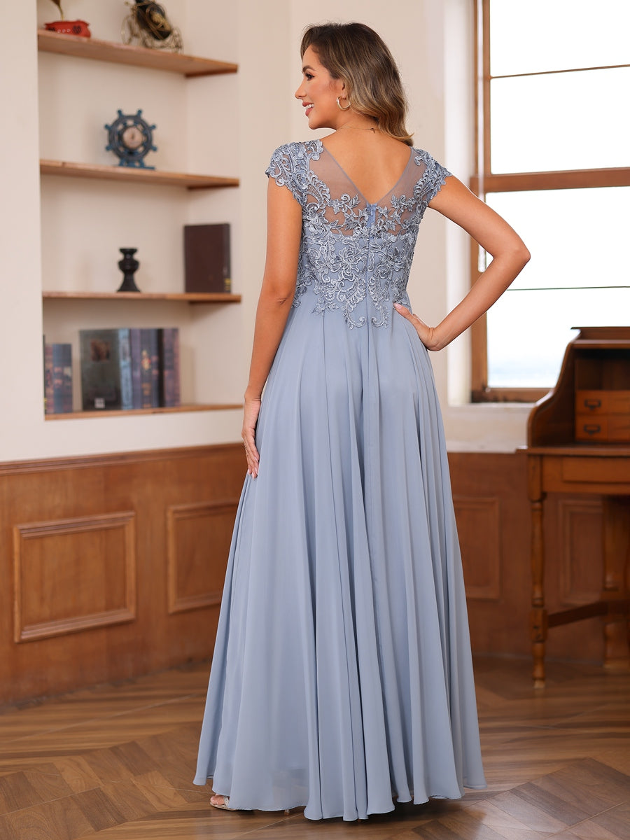 A-Linie/Princess-Linie U-Ausschnitt Kurze Ärmel Chiffon Kleider für die Brautmutter mit Applikationen