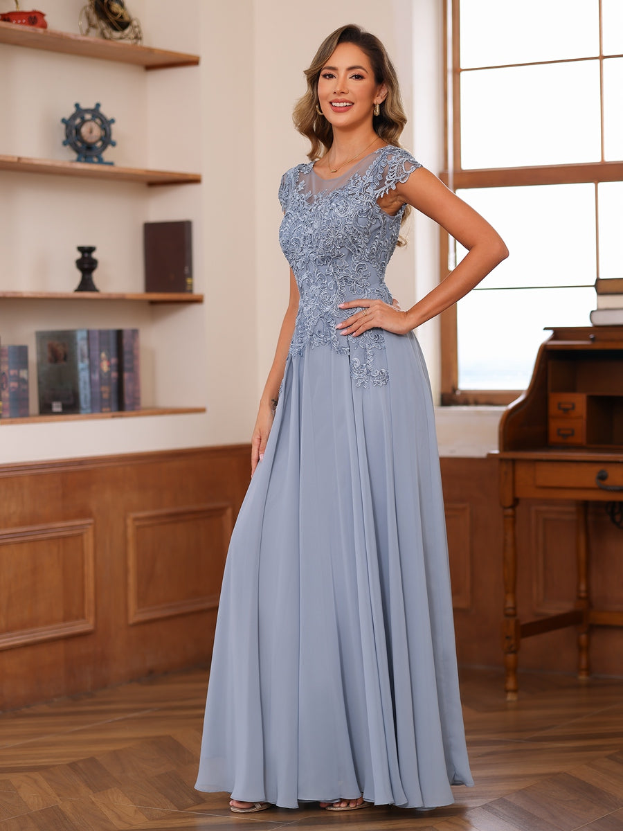 A-Linie/Princess-Linie U-Ausschnitt Kurze Ärmel Chiffon Kleider für die Brautmutter mit Applikationen