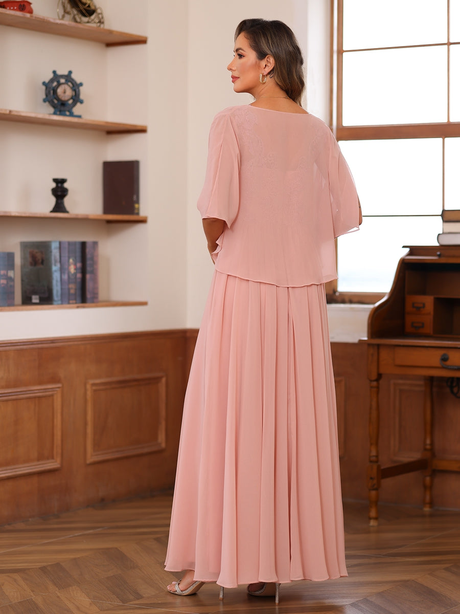 A-Linie/Princess-Linie V-Ausschnitt Applikationen Chiffon Kleider für die Brautmutter mit Jacke