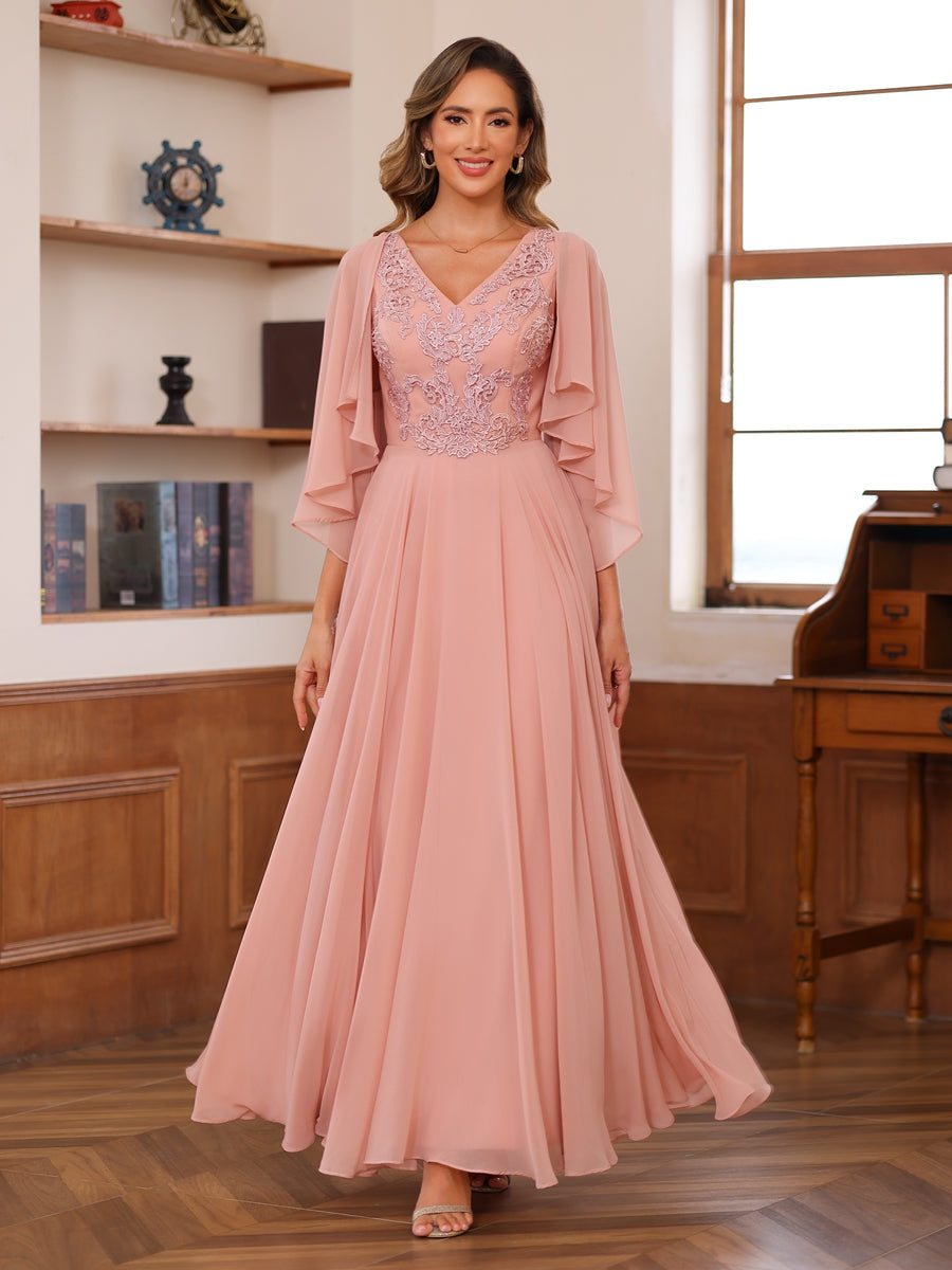 A-Linie/Princess-Linie V-Ausschnitt Applikationen Chiffon Kleider für die Brautmutter mit Jacke