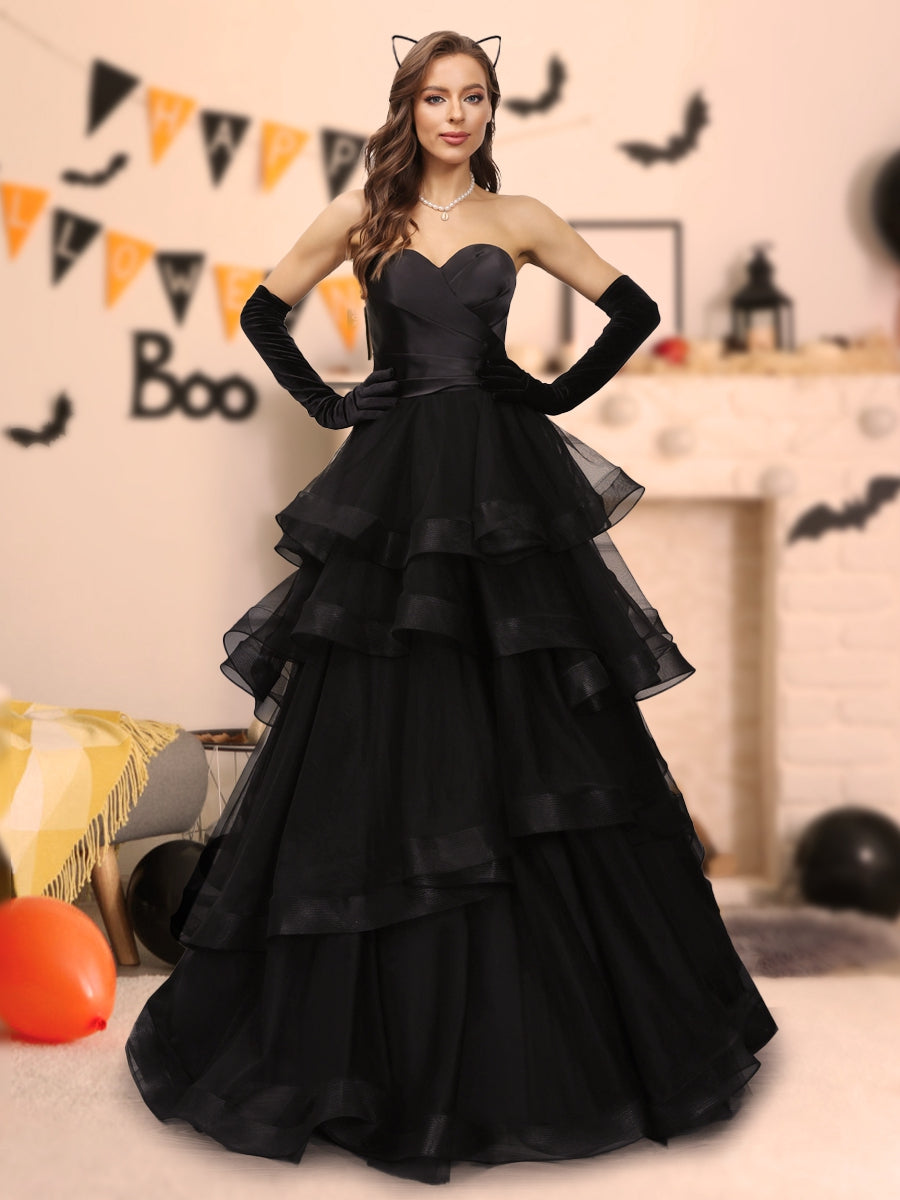 A-Linie/Princess-Linie Herzausschnitt Lange Tüll Halloween Kleider mit Rüschen