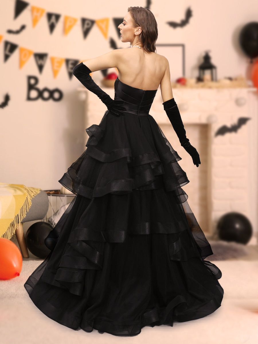 A-Linie/Princess-Linie Herzausschnitt Lange Tüll Halloween Kleider mit Rüschen