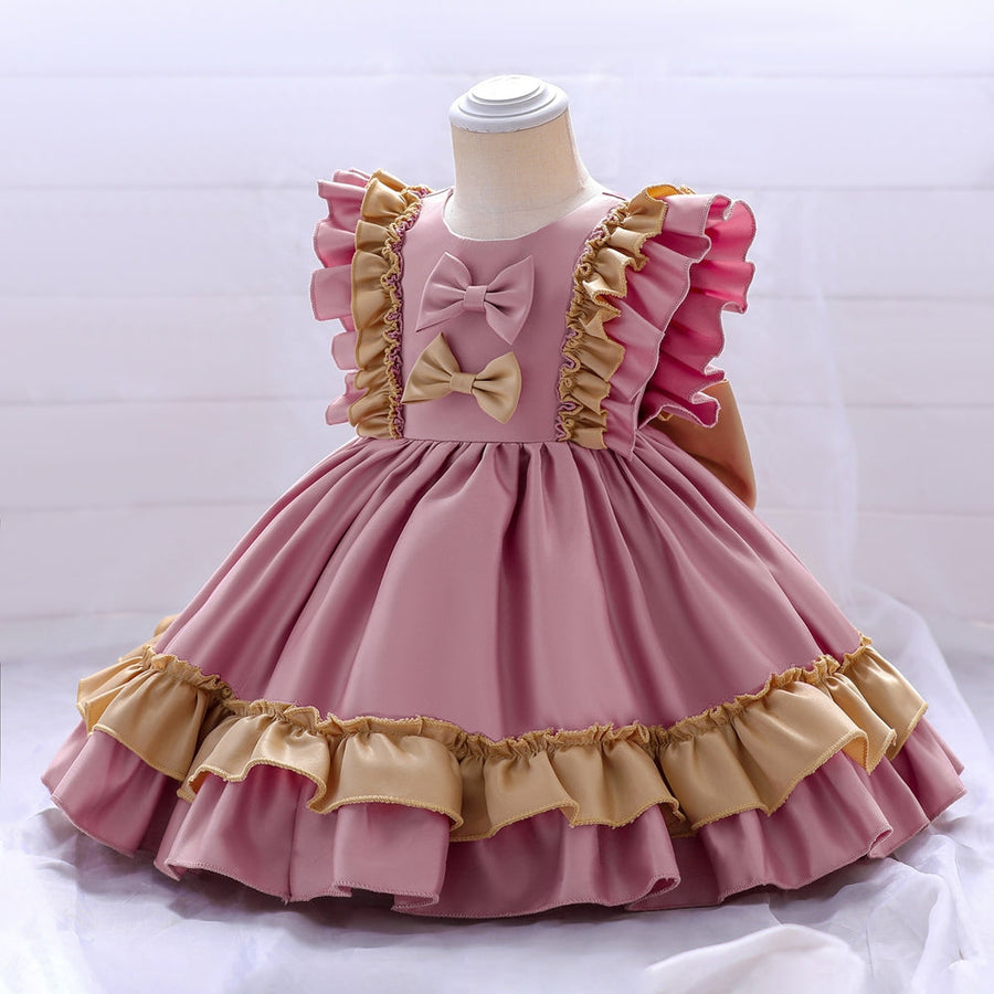 Ballkleid mit U-Ausschnitt, ärmellos, gerüscht, Satin, Weihnachtskleider für Mädchen